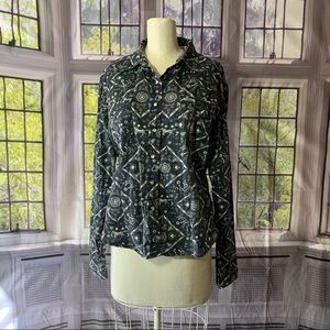 Cowgirl Hardware Pearl Button Snap Shirt Long Sleeve XL Horse Barbed Wire Floral